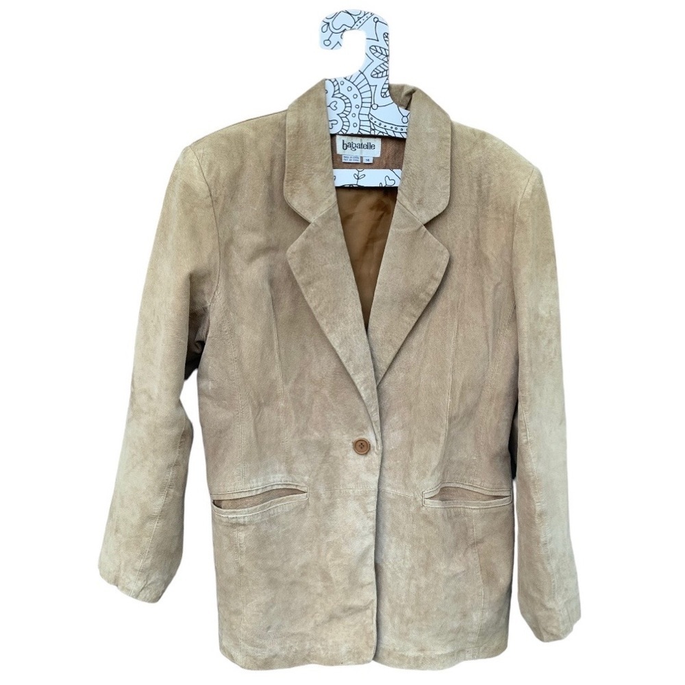 Vintage Bagatelle 100% Tan Suede Leather Button Down Jacket